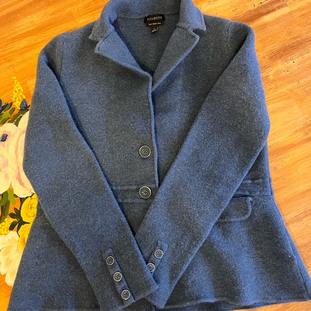 Talbots Slate Blue Wool-Blend Button Blazer